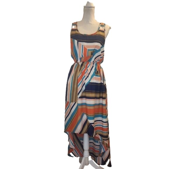 Xhilaration Dresses & Skirts - Xhiliration Maxi Stripe Dress in Blue Orange Sz: M Hi-Low Hem